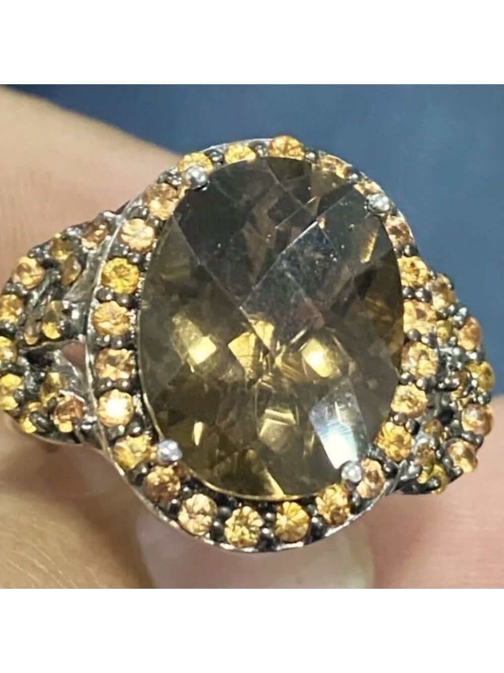 HSN Sima K 10.13CT Smoky Quartz & Orange Sapphire Ring Pre-owned Jewelry NWOT